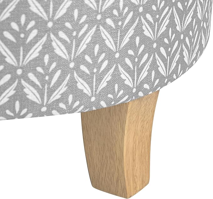 HomePop Upholstered Round Storage Ottoman Home Décor|Upholstered Round Foot Rest Ottoman - Light Grey Print Large