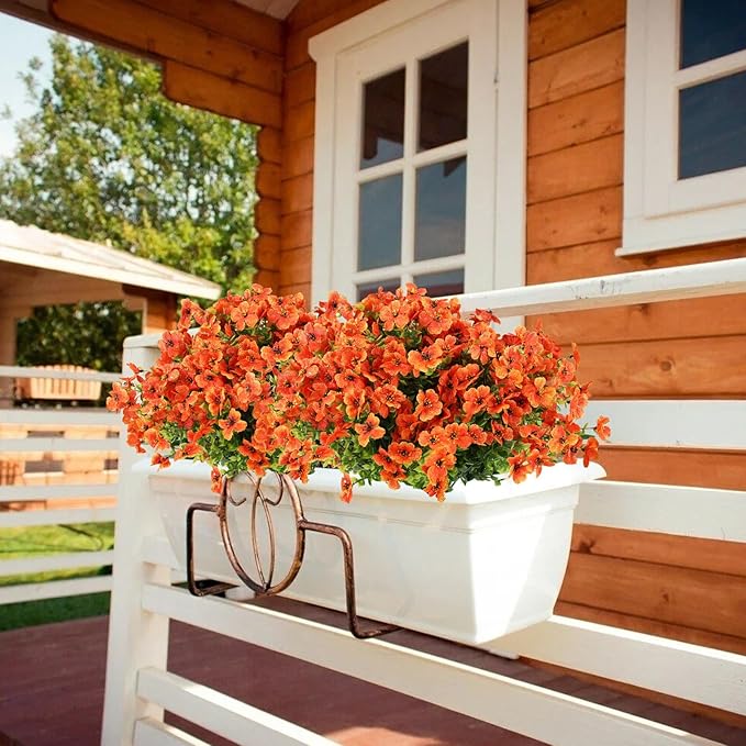 Artificial Flowers for Outdoors, 12 Bundles Artificial Plants & Flowers Outdoor, UV Resistant Faux Flowers Silk Fake Flower for Outside Porch Pot Window Garden Planter Decoration (Orange)