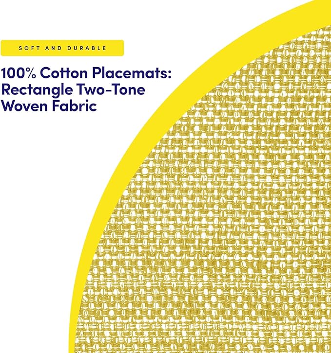 Sweet Home Collection 100% Cotton Placemats for Dining Room Rectangle Two Tone Woven Fabric 13" x 19" Soft Durable Table Mat Set, Set of 4, Gold