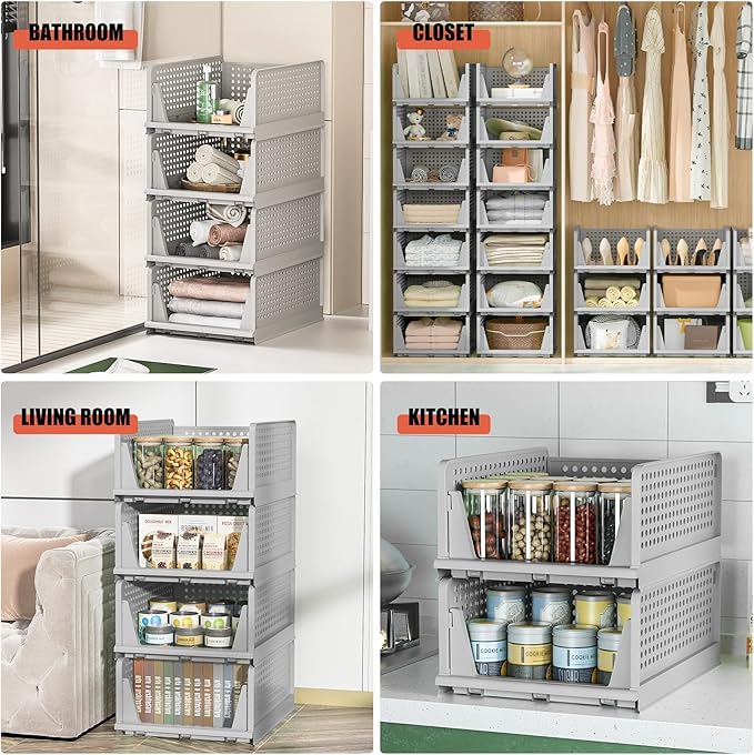 Neprock Closet Organizers, 5 Pack Folding Plastic Drawer Storage for Clothes, Stackable Storage Bins for Closet Cupboard RV Bathroom (5 L) (Gray)