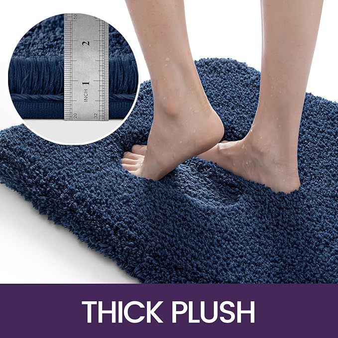 DEXI Bathroom Rug Mat 24x16, Extra Soft and Absorbent Bath Rugs, Washable Non-Slip Thick Carpet Mat for Shower Floor, Tub, Navy