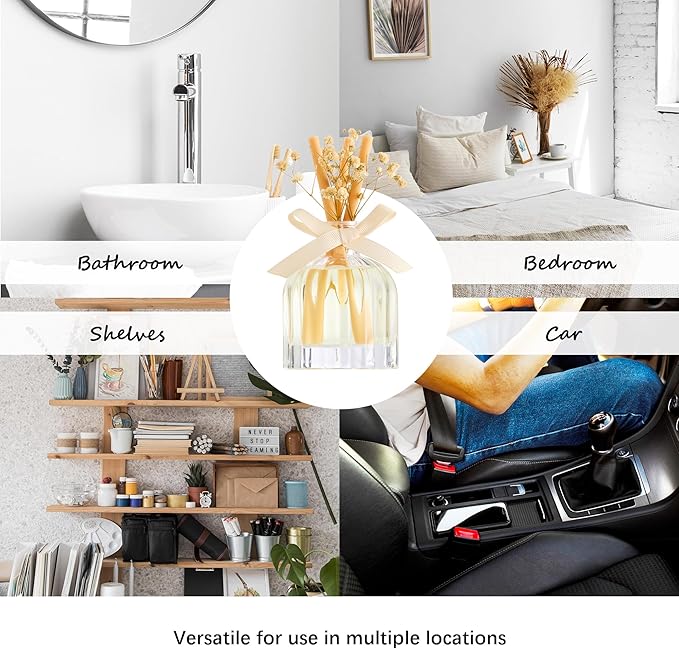 Airkeep Reed Diffuser Set with 3 Sticks,3.04oz Clean Linen Baby's Breath Flower Flame Free Fragrance Diffuser for Home Décor Floral Diffuser Room Fresheners for Home Long Lasting