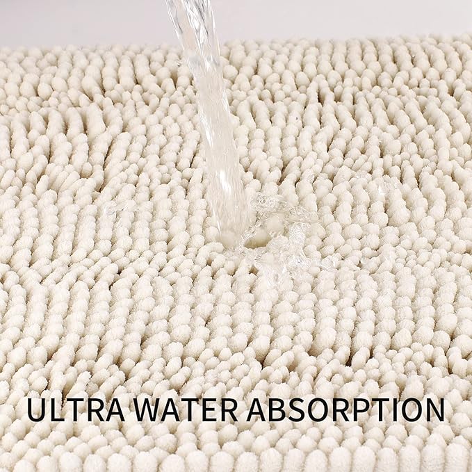 Bath Mat for Bathroom Ultra-Soft Machine Washable Rugs for Shower Room with Non-Slip Backing Shaggy Absorbent Luxury Chenille Bath Rug Perfect for Tub Sink Bedroom Door (20"x32", Ivory White)