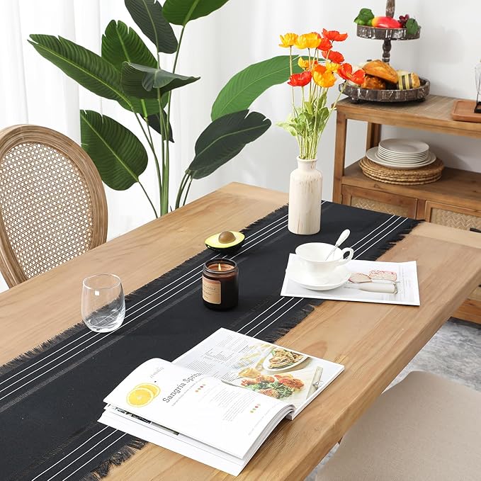 Chassic Farmhouse Style Table Runners, Rustic Boho 60 inches Long Table Runner for Dining Room,Holiday, Party and Wedding Tabletops Decor, 14 x 60 inch - Black