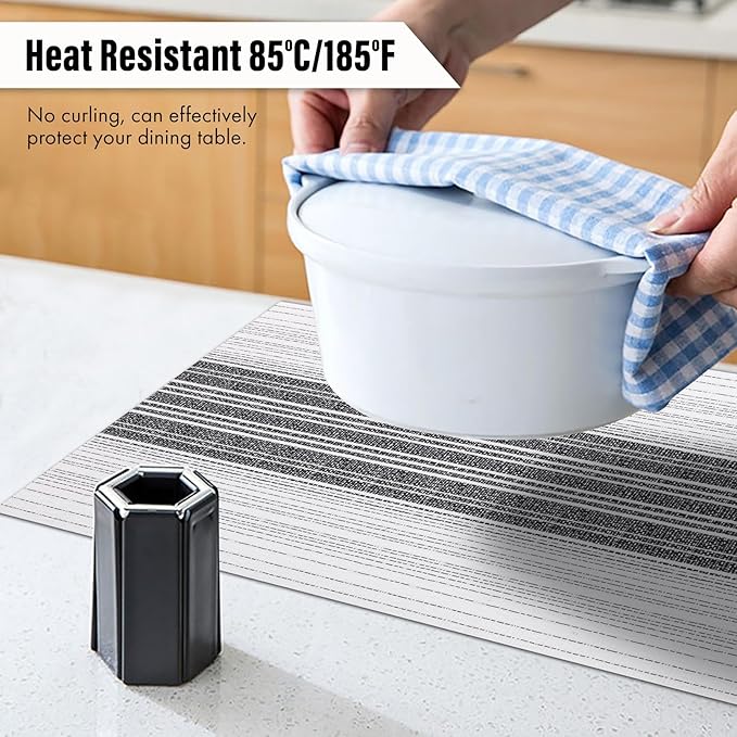 Winknowl Placemats, Set of 4 Heat Resistant Stain Resistant Woven Vinyl Insulation Place mats, Durable Washable Elegant Table Mats for Dining (White)