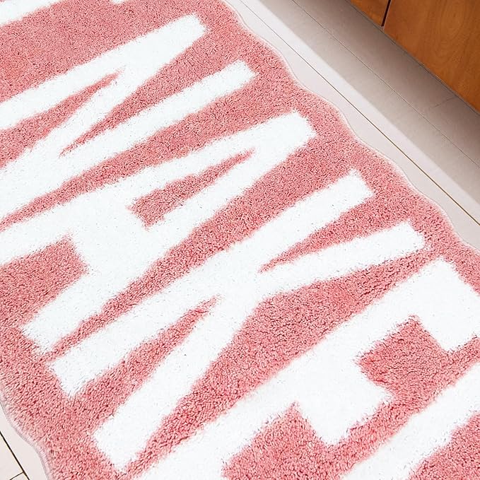 Get Naked Bath Mat Long Bathroom Rug - Super Soft Funny Bath Mat Non Slip Pink Bathroom Decor, Water Absorbent Runner Rugs for Sink Bathtub and Shower Pink 24" x 59"