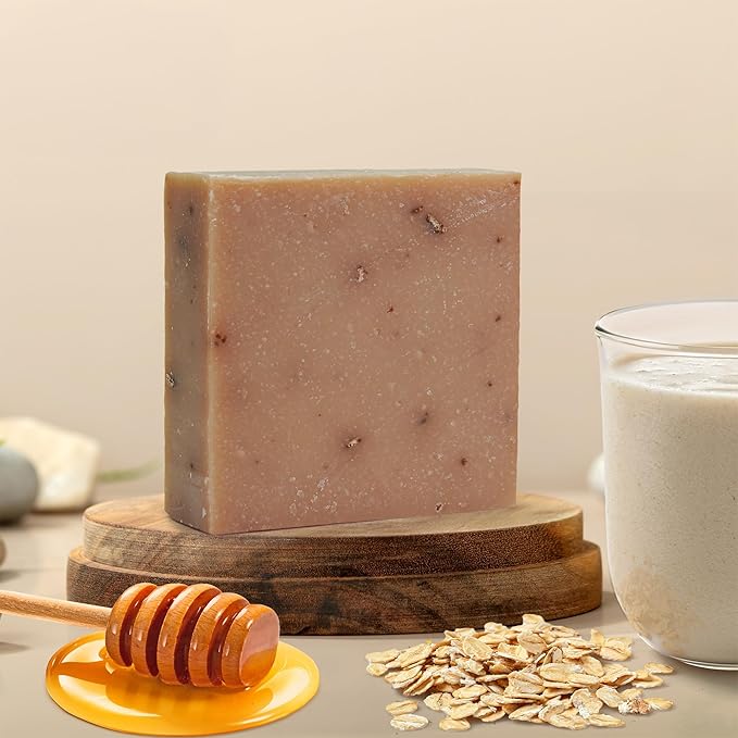360Feel Oatmeal Milk and Honey Soap - Handcrafted Castile Soap Bar with Soothing Scent - Handmade with Essential Oils - Suitable Gift for Anniversaries, Weddings, and Holiday Stockings - 4 pack