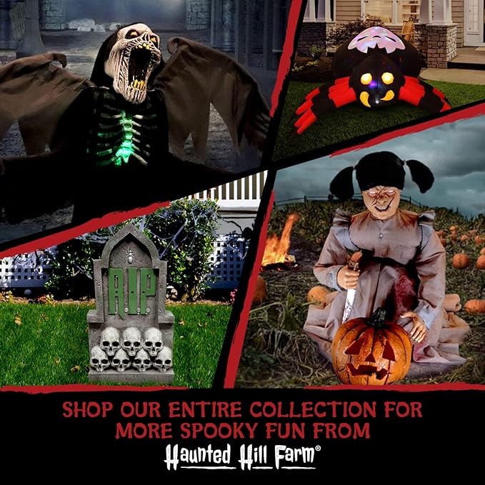 Haunted Hill Farm Soul Sucker Demon Reaper with Child by Tekky, Motion-Activated Talking Halloween Animatronic for Creepy Indoor or Covered Outdoor Halloween Decorations, Plug-in or Battery Operated