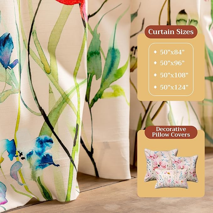 Maison d' Hermine Curtains for Living Room 100% Cotton 108 inch Length One Panel Light Filtering Curtains for Bedroom Windows with Rod and Loop Pockets Drapes (Delphinium Beige, 50" W x 108" L)