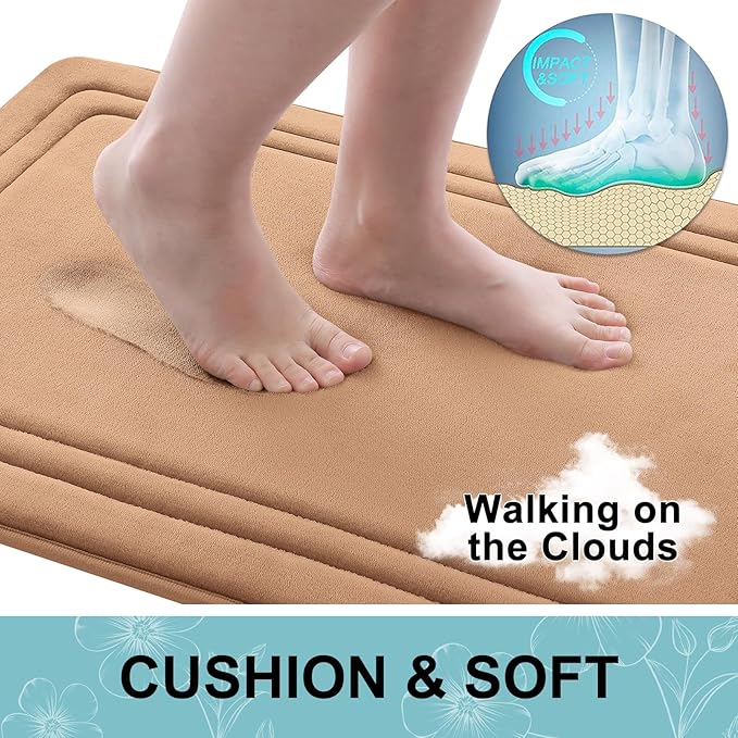 Grandaily Memory Foam Bath Mat Rug 30x20, Ultra Soft, Non-Slip and Absorbent Bathroom Rugs, Machine Wash Dry, Comfortable Bath Carpet for Bathroom Floor, Tub and Shower, Dark Beige