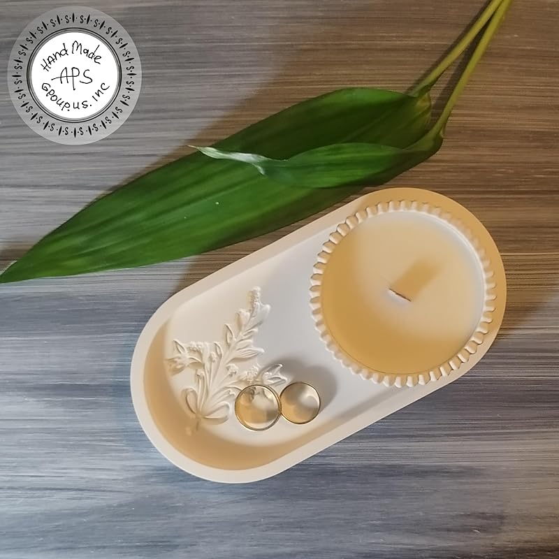 Candle for home,Aroma Candle in a Plaster Candlestick,Cozy Home Candles, Wooden Wick,Soy & Coconut Blend, Handcrafted Aromatic Candle in a Cement Candleholder, Cement Holders & Tray (Pink Lime)