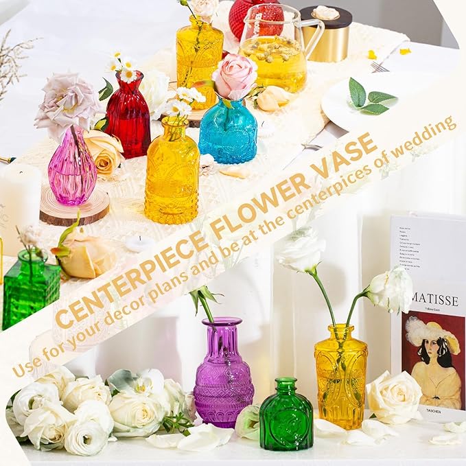 24PCS Mini Bud Vases As Wedding Centerpieces for Tables,Colorful Bud Vases for Flowers,Small Flower Vases Suitable for Birthday Party,Anniversary,Wedding Reception,Baby Shower (Colorful)