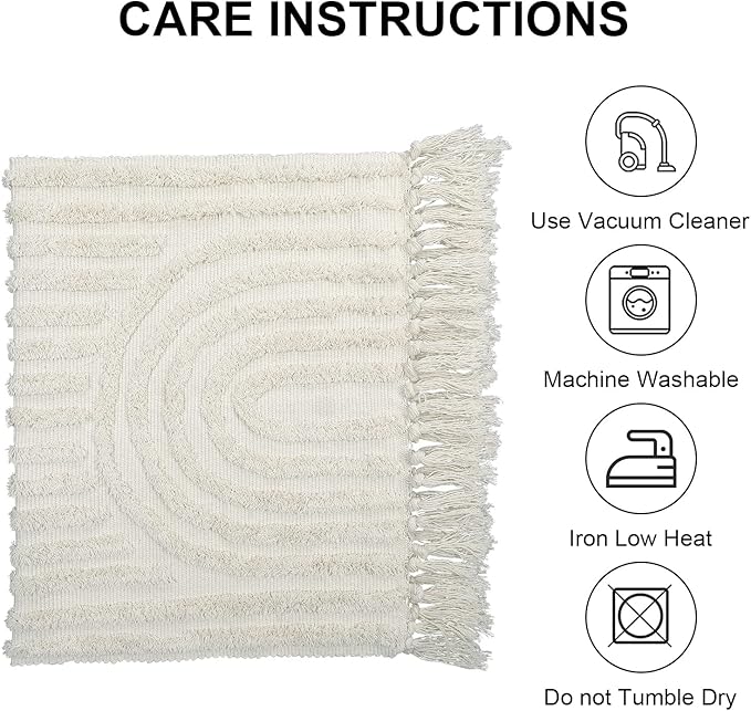LEEVAN Boho Kitchen Runner Rug 2'x4' Cotton BlendLaundry Room Beige Rainbow with Tassels Washable Farmhouse Bathroom Bohemian Rugs for Bedroom Hallway Throw Runner Rug/Kitchen Sink