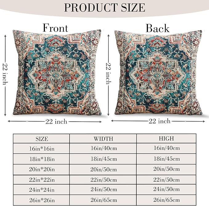 Boho Throw Pillow Covers 22x22 inch Set of 2,Boho Vintage Carpet Pattern Antique Ethnic Decor Double Sided Pattern Cushion Cover Soft Pillow Case Living Sofa Room Bed Square Pillow Cover