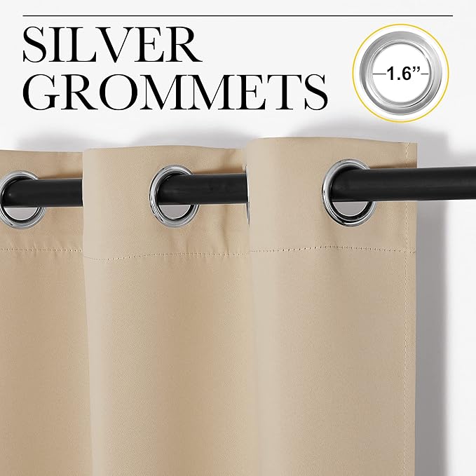 NICETOWN Bedroom Blackout Curtains Panels, 1 Pair, 52 inches by 92 Inch, Biscotti Beige, Triple Weave Energy Saving Thermal Insulated Solid Grommet Blackout Draperies for Patio