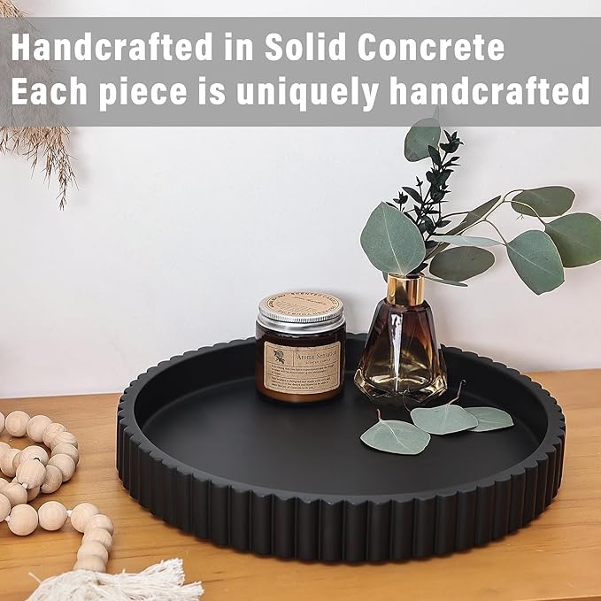 Emma & Ella Round Decorative Tray for Coffee Table Decor – Concrete Round Tray Home Decor – Circle Centerpiece Bandejas Decorativas for Living Room, Ottoman, Vanity, or Entryway (Black)