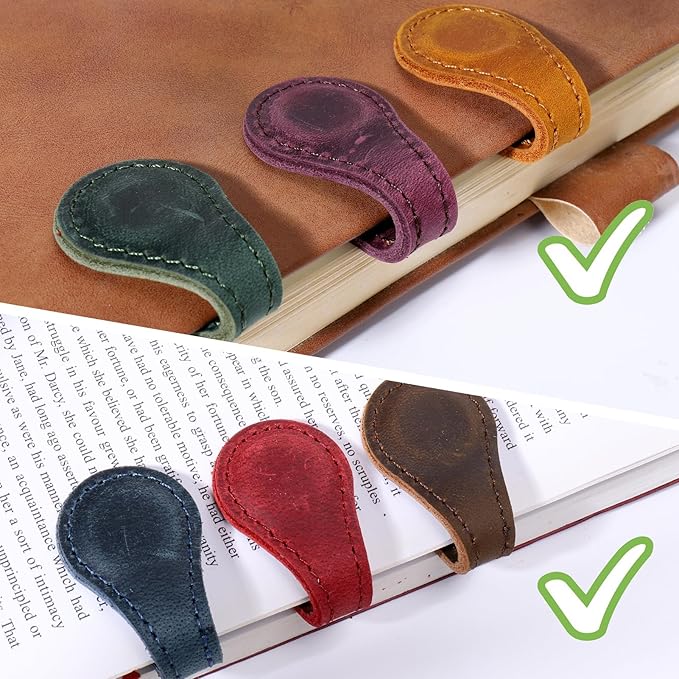 Palksky Magnetic Bookmark, 6PCS Genuine Leather Book Markers Magnet,Vintage Leather Magnet Markers Clips for Reading Women Men Teachers Students, Book Accessories, Book Lovers Gifts