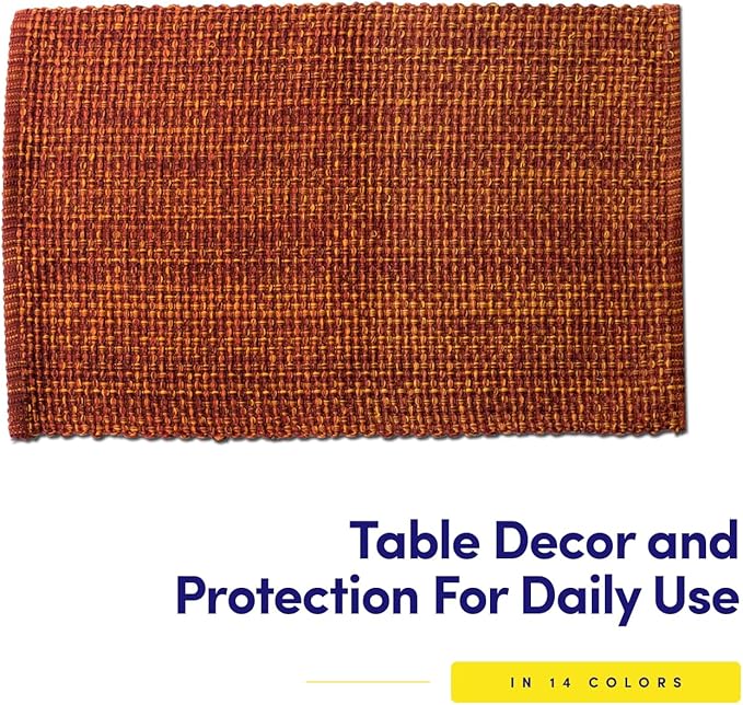 Sweet Home Collection 100% Cotton Placemats for Dining Room Rectangle Two Tone Woven Fabric 13" x 19" Soft Durable Table Mat Set, Set of 6, Rust