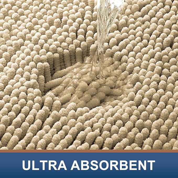 Smiry Luxury Chenille Bathroom Rugs 70x24, Extra Soft and Absorbent Shaggy Bath Mat, Machine Washable, Non-Slip Plush Carpet Runner for Tub, Shower, and Floor, Home Decor Accessories, Beige