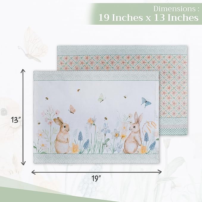 Maison d' Hermine Placemats Set of 4 100% Cotton Washable Cloth Place Mats, Reusable Table Mats for Kitchen Dining Decoration, Party, Wedding, Restaurant Spring/Summer (Easter Dew, 13" x 19")