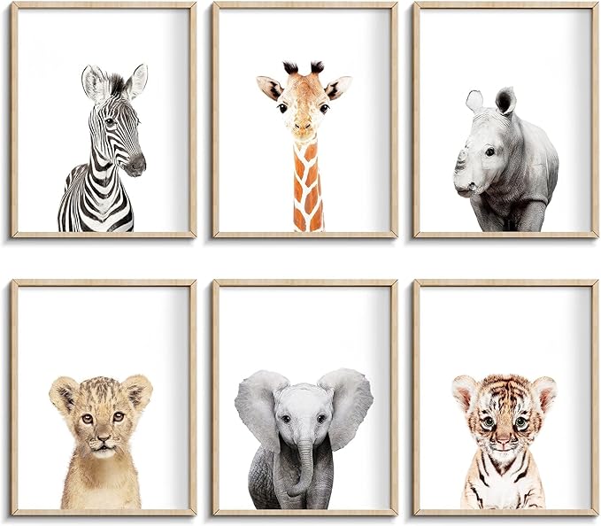 calmart Wall Art: 6 Unframed Jungle Animal Wall Hanging Decor for Kids Room, Nursery, Safari Themed Birthday Party