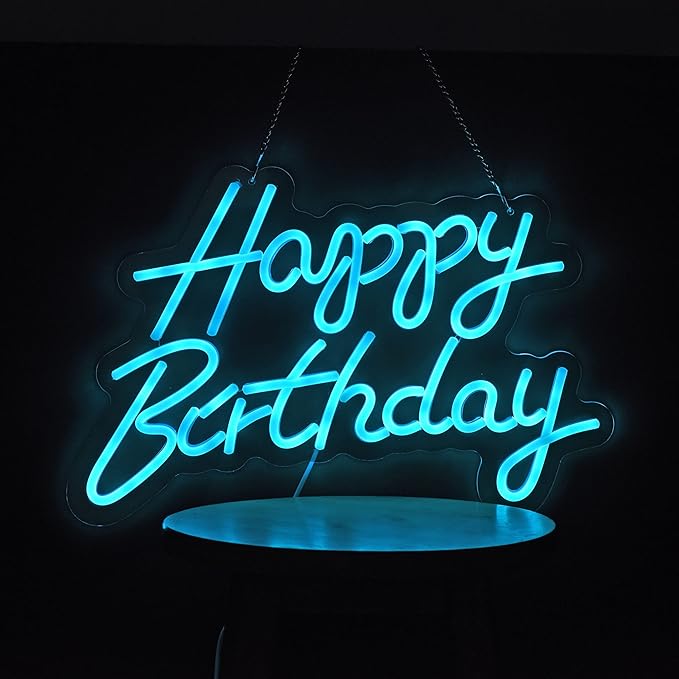 Happy Birthday Neon Sign for Wall Decor, with Dimmable Switch, Reusable Happy Birthday Neon Light Signs for All Birthday Party Decoration(17X12inches,Blue)