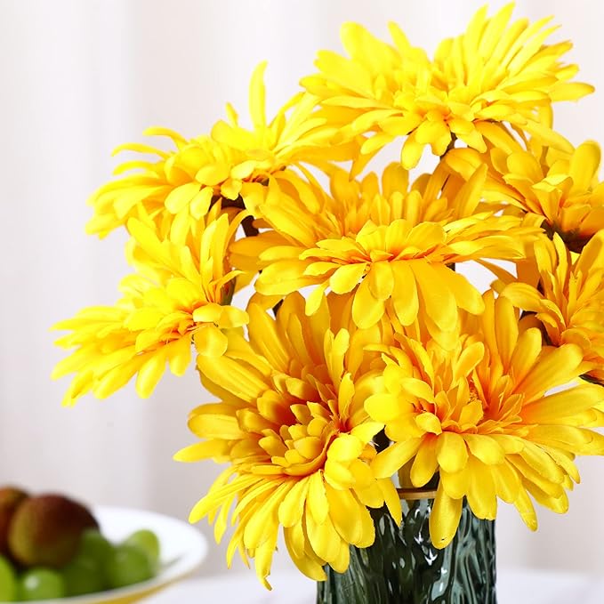 TOPIA Artificial African Daisies Flowers African Daisy Silk Flowers Artificial Gerbera Daisies Pack of 10 (Yellow)