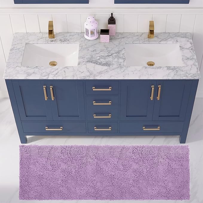 LuxUrux 2-Piece Bathroom Rug Set – Plush Chenille Runner & U-Shaped Toilet Mat, Soft, Absorbent & Non-Slip Design (20x20 U & 27x47 inches, Lavender)