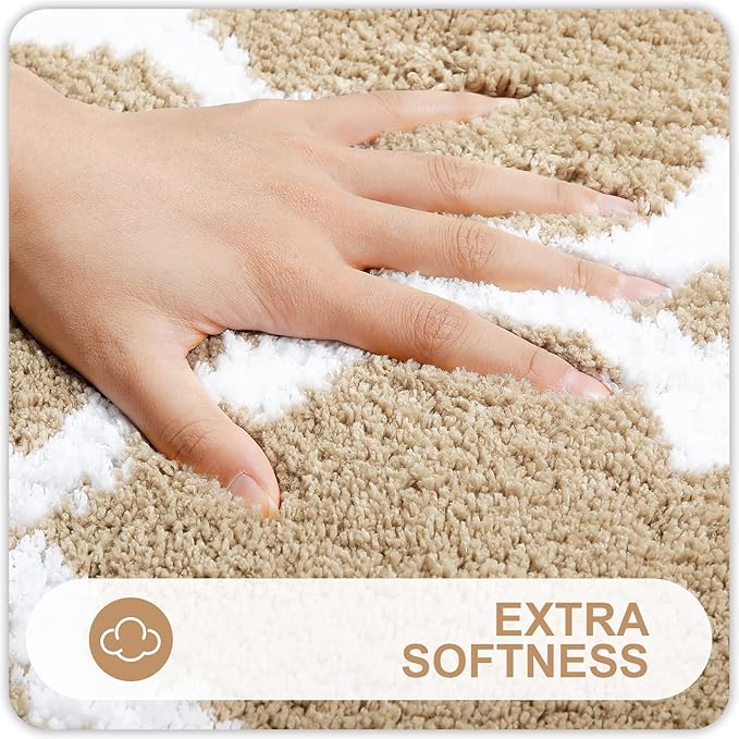 OLANLY Bathroom Rugs 47x17, Soft and Absorbent Microfiber Bath Rugs, Non-Slip Shaggy Shower Carpet, Machine Wash Dry, Bath Mats for Bathroom Floor, Tub and Shower, Beige
