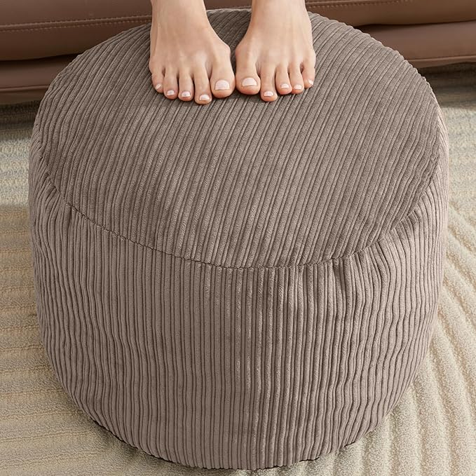 Pouf Ottoman Foot Stools with Foam Small Ottoman for Living Room Corduroy Ottomans Pouf 26x18 Floor Poufs Foot Rest for Chair Brown Hassocks and Ottomans