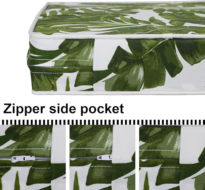 Deep Seat Cushions, Outdoor Cushions, Patio Furniture Cushions, Deep Seat & Back Cushion Patio Cushions with Rmoveable Cover for Backyard Couch Sofa Fade Resistant (19x19x3 in, Green Leaves)