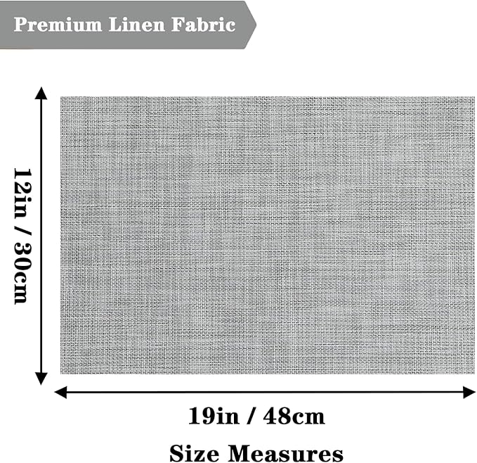 Grey Placemats Set of 4 - Heat Resistant Non-Slip Place mats for Dining Table, Washable Durable PVC Vinyl Woven Table Mats (Grey, 4)