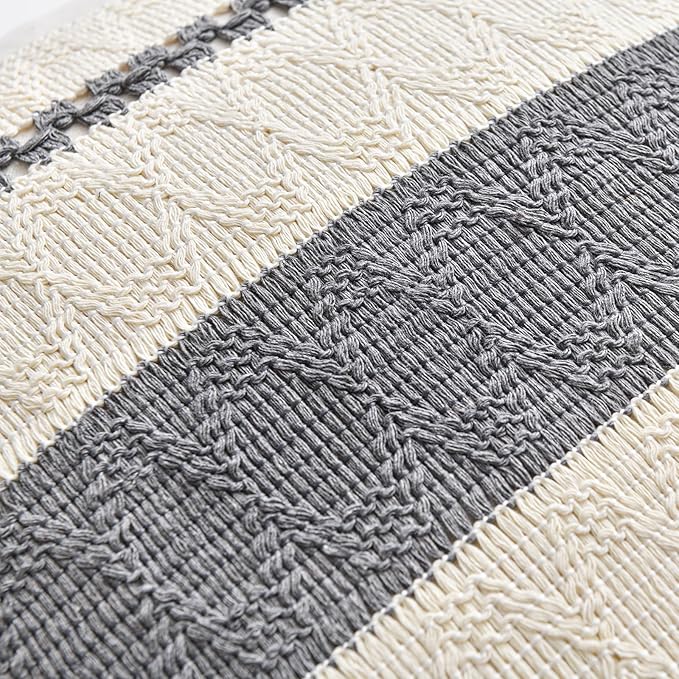Fancy Homi Set of 2 Neutral Grey Farmhouse Euro Decorative Throw Pillow Covers 26x26 Inch for Couch Bed Chair, Vintage Country Rustic Retro Room Decor, Soft Thick Cotton Handmade Woven Cushion Case