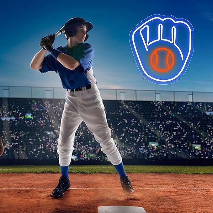 Baseball Team Neon Sign for Wall Decor Led Light Up Sign for Man Cave Bedroom Gifts for Baseball Fans 5V USB Powered Size 13.3 * 12.6inch(ZYLD140)