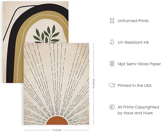 HAUS AND HUES Boho Prints Neutral Wall Art - Set of 6 Boho Mid Century Modern Wall Art, Aesthetic Prints for Wall Decor and Mid-Century Modern Artwork (11x14 Unframed)