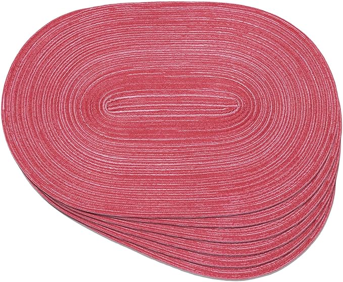 Noctiflorous Oval Braided Placemats Set of 6 Woven 12x18 Inch Non Slip Washable Heat Resistant Place Mats Tablemats for Dining Kitchen Party Daily Table Decor Dinner Mats (Raspberry Pink, 6)