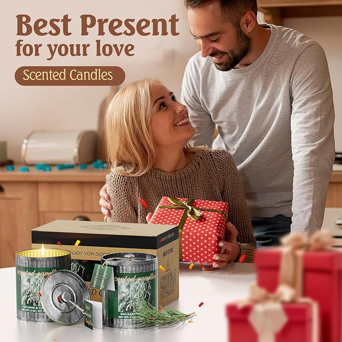 Vintage Scented Candles Gift Set (2 x 8 oz) - Balsam Cedar Aromatherapy Candle, Natural Soy Wax Candle, (2 x40) Hours Burn, 8% Fragrance Oil, Holiday Gifts for Home Decor, Relaxation & Christmas