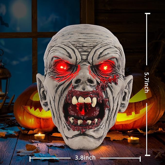 Halloween Zombie Head Decor - Solar Garden Statue, Spooky Outdoor Decoration Unique Garden Decor for Outside Yard Porch Lawn