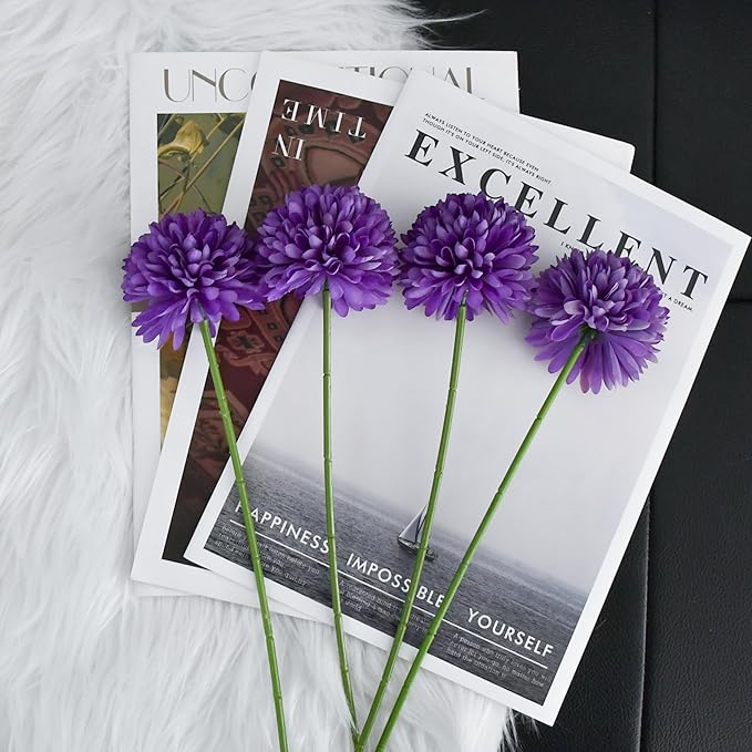 Mandy's Purple Artificial Ball Chrysanthemum 12 Stems Faux Flowers with Bendable Stems for DIY Wedding Centerpiece Fall Decor Home Arrangements