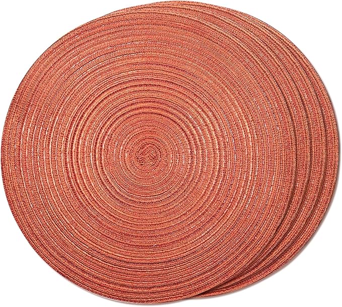 FunWheat Round Braided Placemats Set of 4 Place mats for Dining Tables Woven Heat Resistant Table Mats 15 inch for Fall(Orange,4pcs)