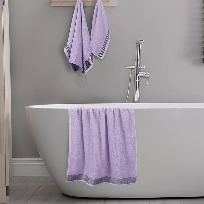 Belizzi Home Ultra Soft 3 Pack Cotton Towel Set, Contains a Bath Towel 28x55 inch, a Hand Towel 16x24 inch & a Wash Coth 12x12 inch, Ideal Everyday use, Compact & Lightweight -Purple