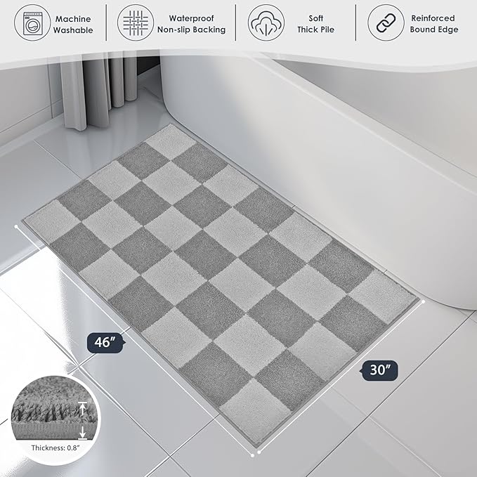 PURRUGS Bathroom Rug Non-Slip Machine Washable 30" x 46", Super Absorbent and Quick-Dry Bath Mat, Extra Soft and Plush Bath Rug for Shower, Bathtub and Sink, Light Grey & Grey