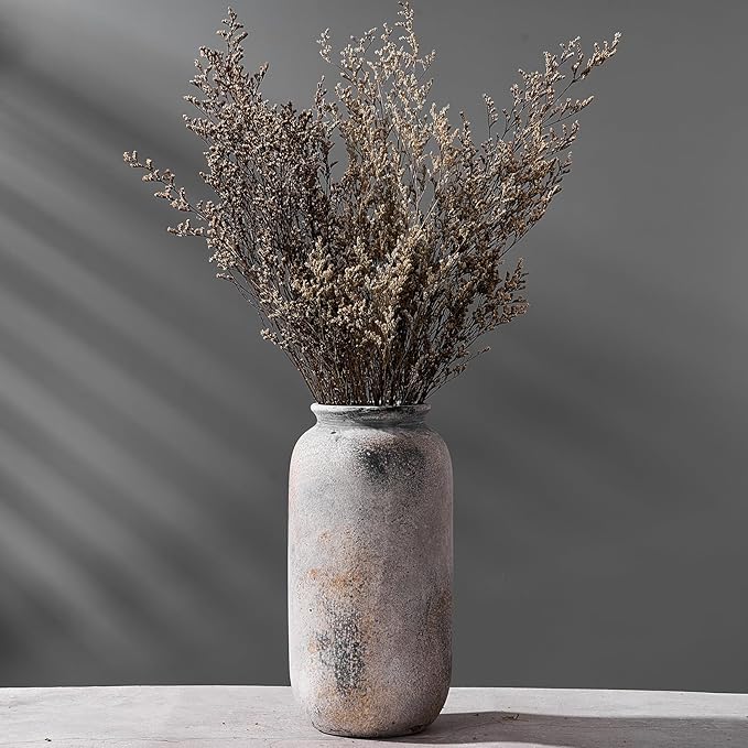 Ceramic Farmhouse Vase for Decor | 11.5 Inch Large Ceramic Rustic Vintage Flower Pottery Vase for Home Countertop, Living Room, Shelf, Centerpiece and Table Deocration, Terra