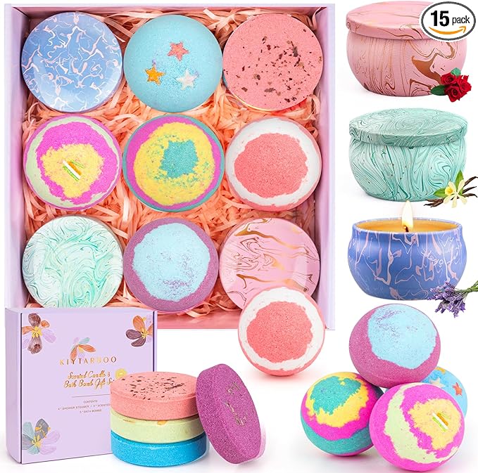 Bath Bombs for Women Gift Set - Bath Sets for Women Gift - 5 Large Bath Bomb Set with 4 Shower Steamers & 3 Candles - Birthday/Thanksgiving/Mother's Day Gifts