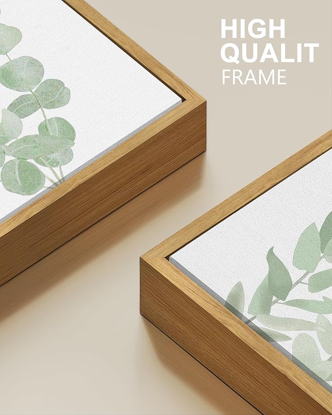 Drsoum Framed Botanical Plant Canvas Wood Wall Art Light Green Sage Wall Decor Eucalyptus Leaf Picture for Bedroom Living Room Bathroom Office 12βx 16β x 3pcs