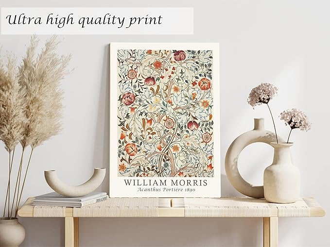 Induslyfe Framed Flower Wall Art Canvas Decor Set of 3, William Morris Wall Art Framed Prints Posters Mid Century Modern Art, Aesthetic Floral Botanical wall art for bedroom living room bathroom 12x16