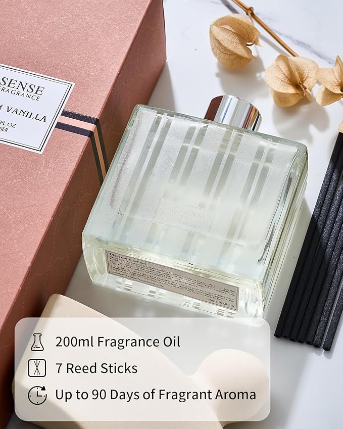M&SENSE Cinnamon Vanilla Reed Diffuser Set - 7.04oz Scent Diffusers for Home, Natural Essential Oil Diffuser with Sticks, Housewarming Diffuser Gift for Bathroom Bedroom & Office