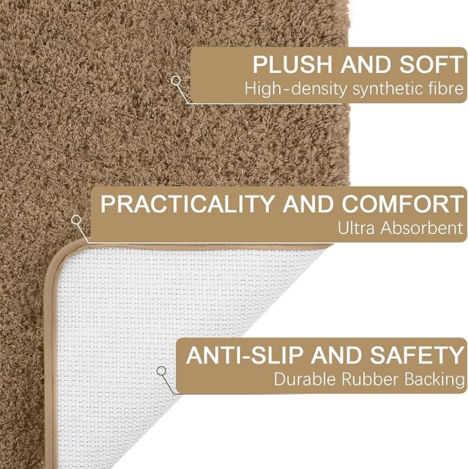AROGAN Luxury Long Bathroom Runner Rug, 24x72 Inch Thick Soft and Absorbent Non Slip Bath Mat, Rubber Backing Quick Dry Rugs Carpets, Machine Washable Plush Mats for Shower Floor, Brown