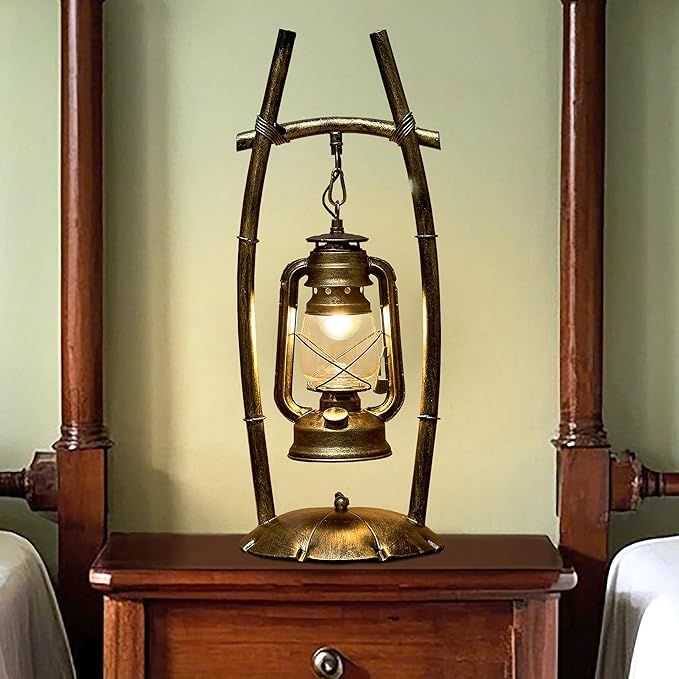 Vintage Table Lamp Bronze Antique Desk Lamp for Farmhouse Nightstand Table Lamp Bulb Included for Office,Living Room (Yellow Brown Clear Glass, 23×8.6'')
