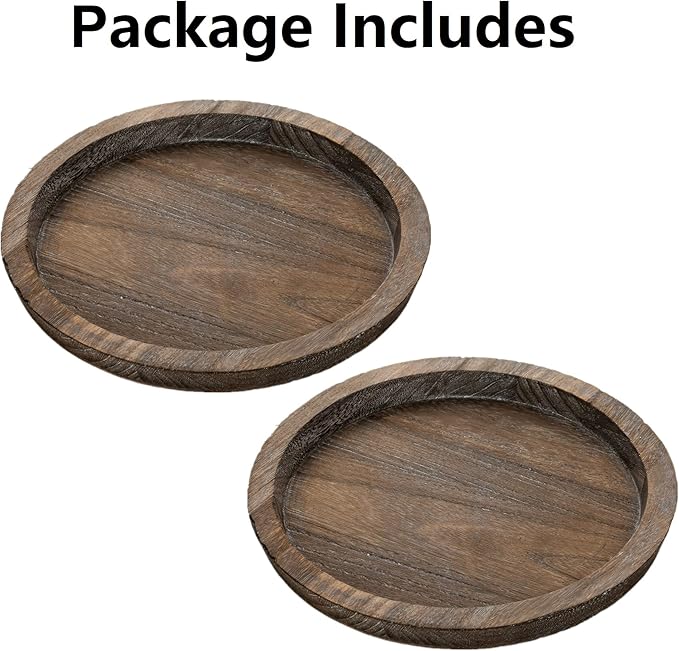 Romadedi Rustic Wooden Tray Candle Holder - Small Decorative Plate Pillar Candle Tray Wood for Farmhouse Kitchen Countertop Coffee Table Organizer Home Decor Wedding Centerpiece, Size L-2pcs
